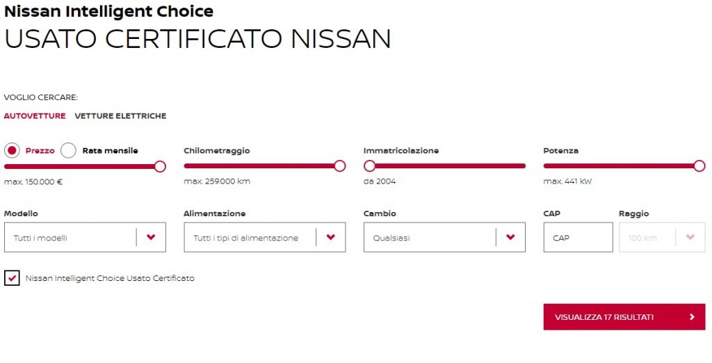Nissan Intelligent Choice, ricerca auto usate