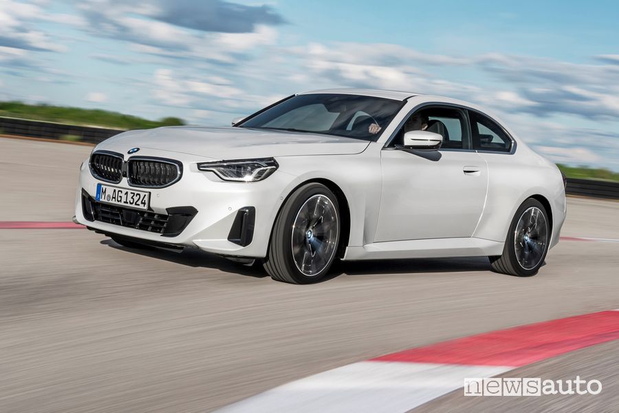 Vista di profilo nuova BMW Serie 2 220i Coupé in pista