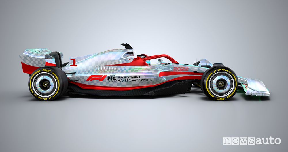 Vista laterale della nuova monoposto F1 2022