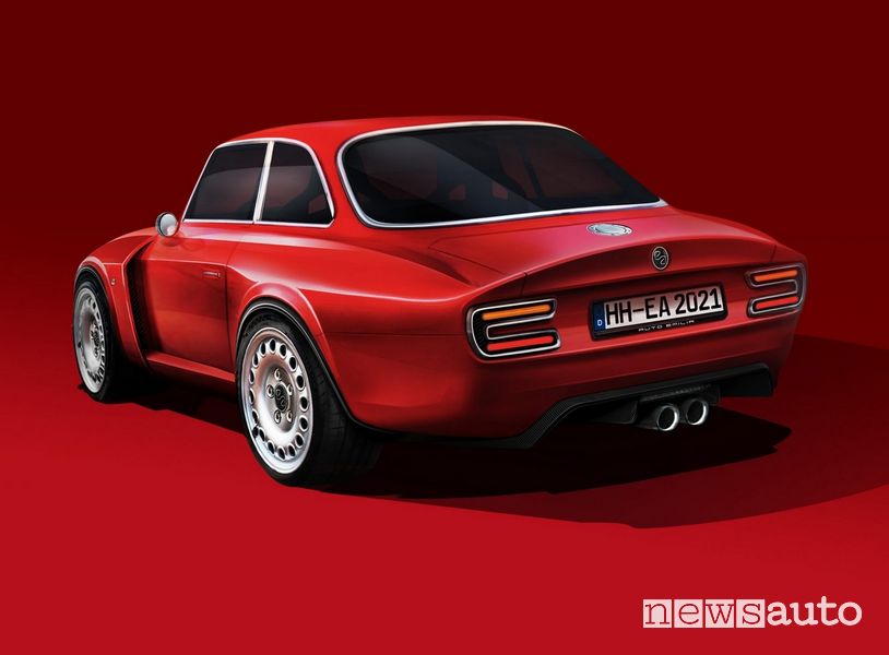Vista posteriore Emilia GT Veloce restomod Giulia GTA