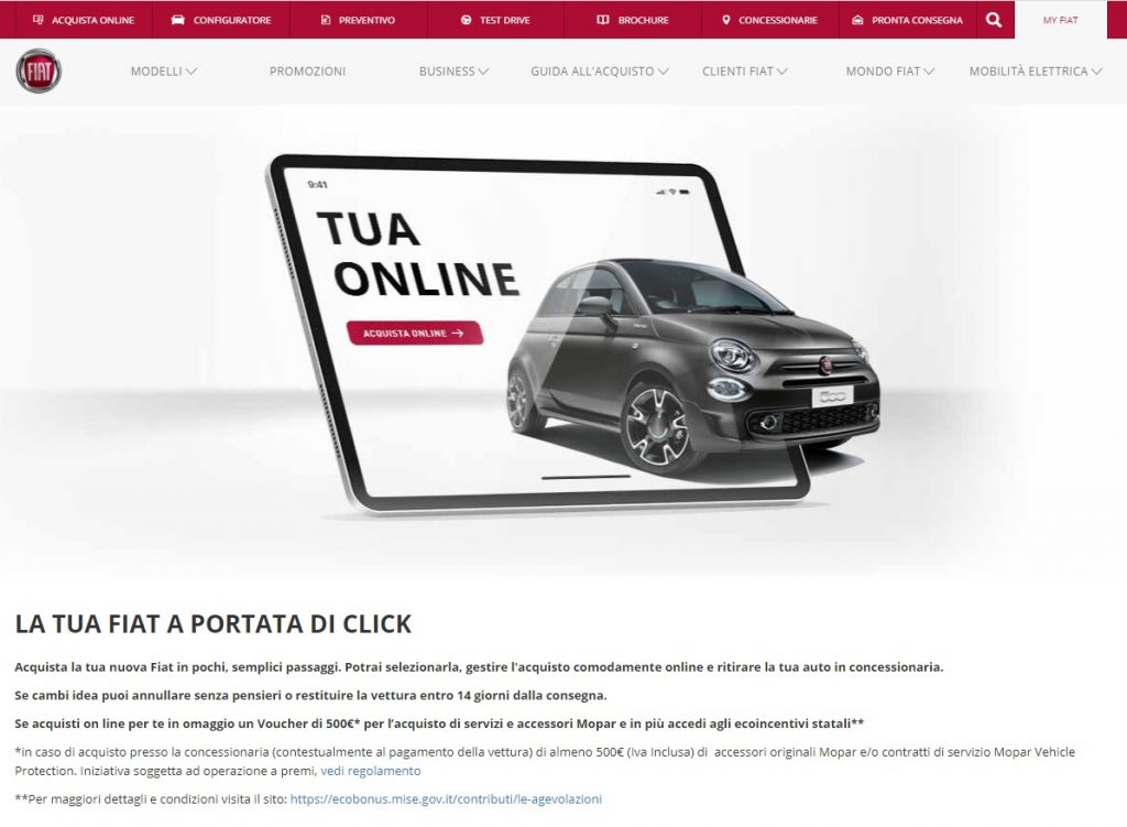 vendita auto online Fiat