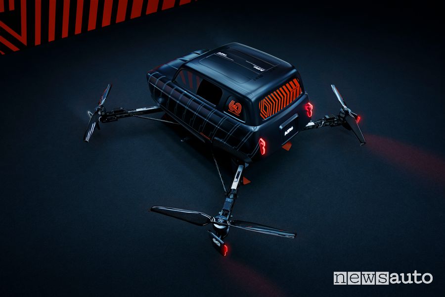 Vista posteriore auto drone Renault AIR4 concept
