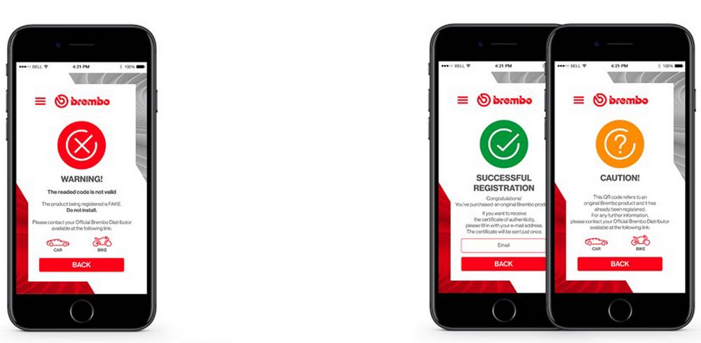 L’App Brembo Check permette di verificare in tempo reale l’originalità dei freni Brembo