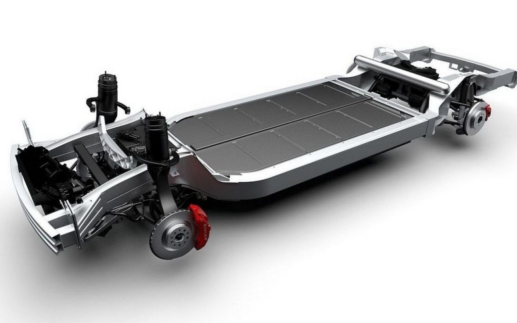 Chassis con motore e pacco batteria del pick-up elettrico