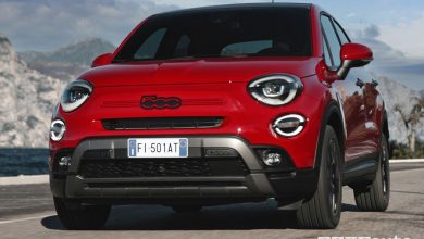 Vista anteriore Fiat (500X)RED su strada