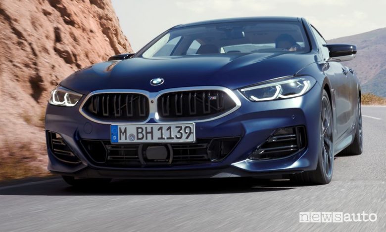 Vista anteriore BMW Serie 8 Grand Coupé su strada