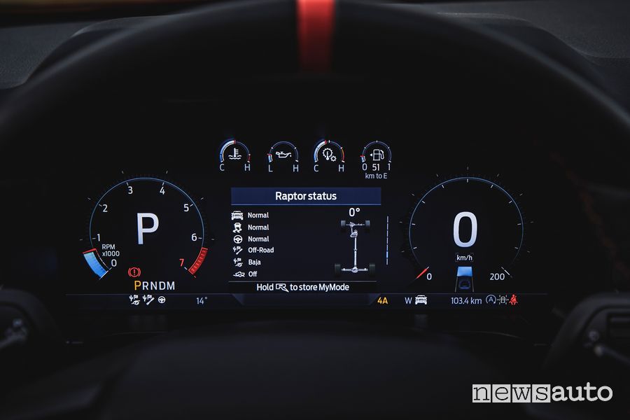 Modalità di guida quadro strumenti nuovo Ford Ranger Raptor