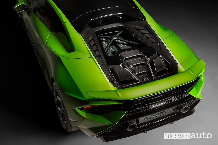 Cofano motore V10 Lamborghini Huracán Tecnica