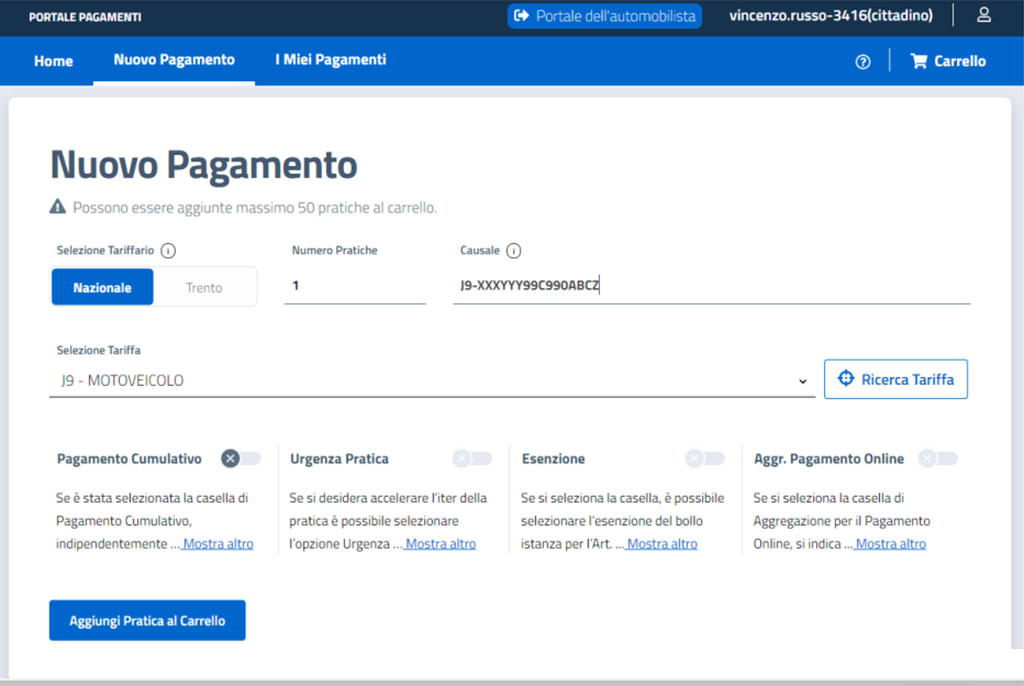 Pagamento PagoPA dal Portale dell'Automobilista