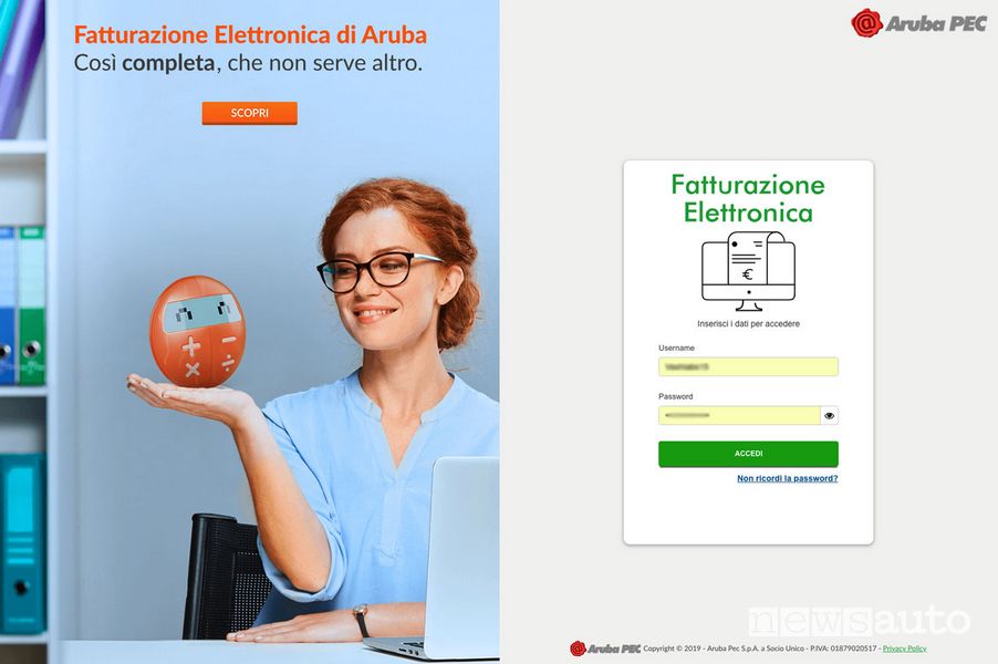 Fattura elettronica forfettaria Aruba