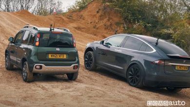 Tesla Model X contro Panda 4x4 in off road, il video