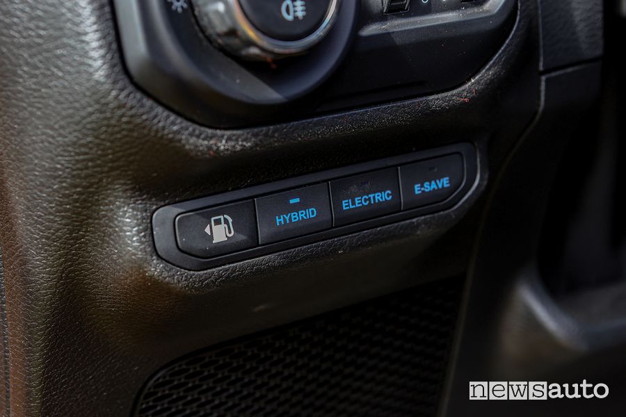 Pulsanti selettori sistema ibrido abitacolo Jeep Wrangler JLU Rubicon 4xe