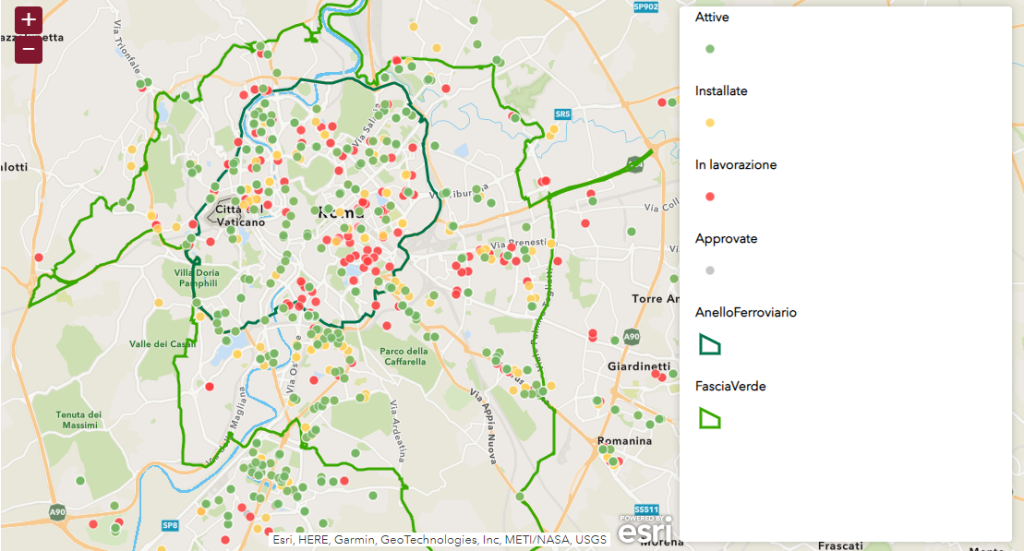 Mappa delle colonnine attive a Roma aggiornata al 14/06/2022