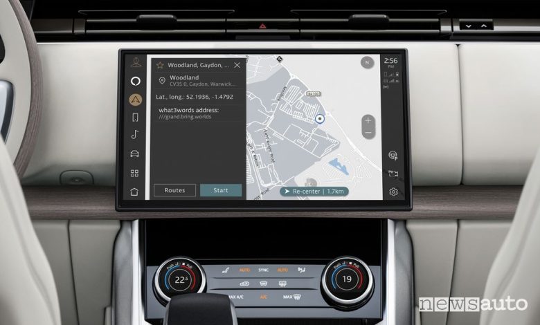 Aggiornamento navigatore Jaguar e Land Rover, nuova funzione what3words