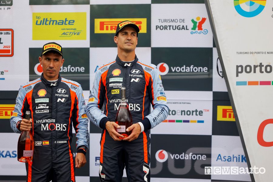 Dani Sordo e Cándido Carrera sul podio dell'ultimo Rally di Portogallo
