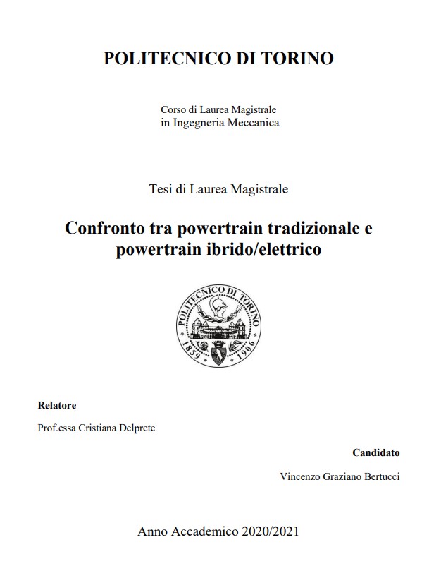 Powertrain ibrido/elettrico (TESI di Laurea automotive)