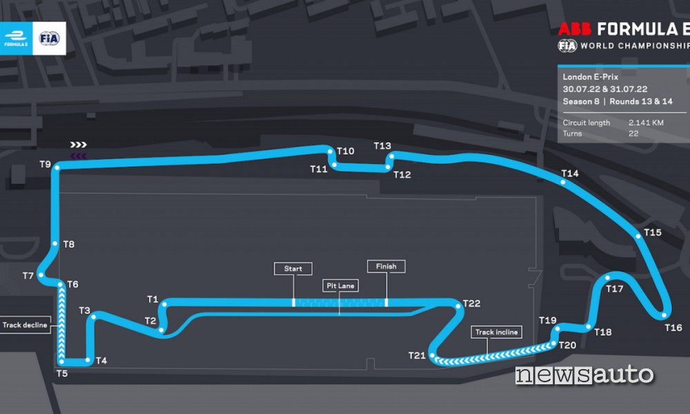 Orari ePrix Londra 2022 layout circuito