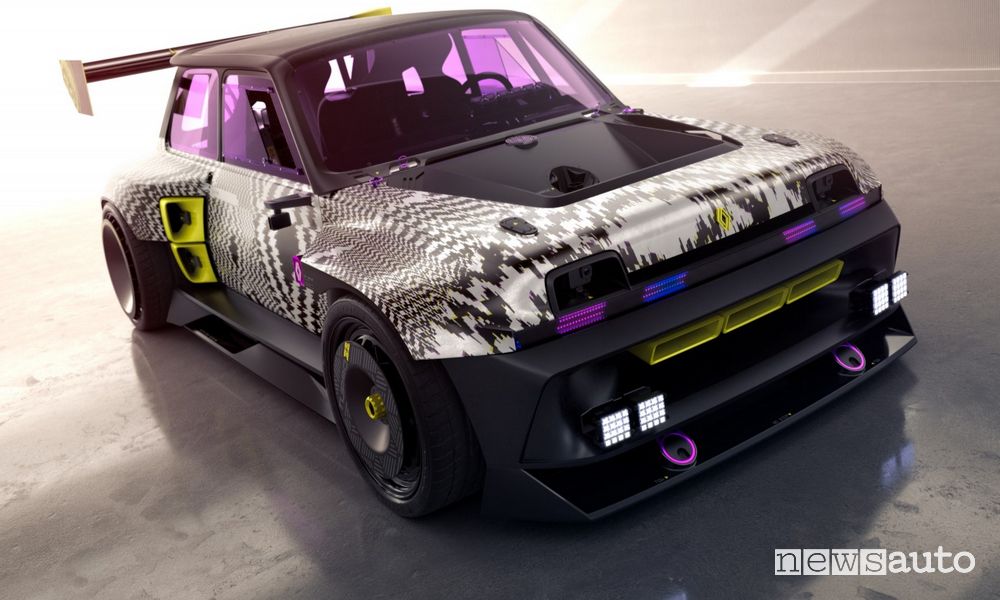 Vista di profilo Renault R5 Turbo 3E showcar elettrica