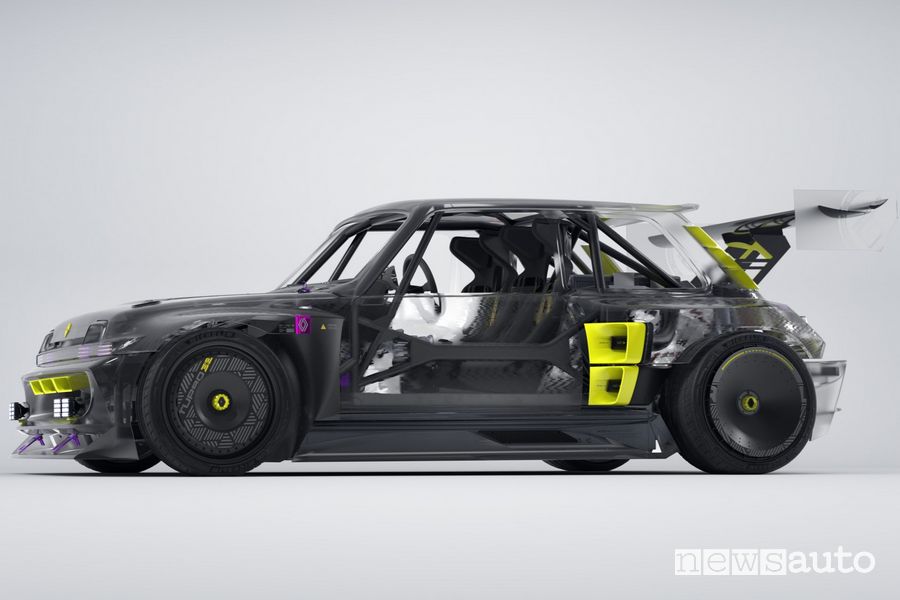 Vista laterale Renault R5 Turbo 3E showcar elettrica