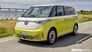 Vista di profilo Volkswagen ID. Buzz su strada