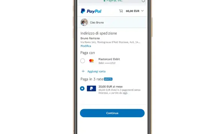 pagamento bollo a rate, Paypal, opzione paga in 3 rate