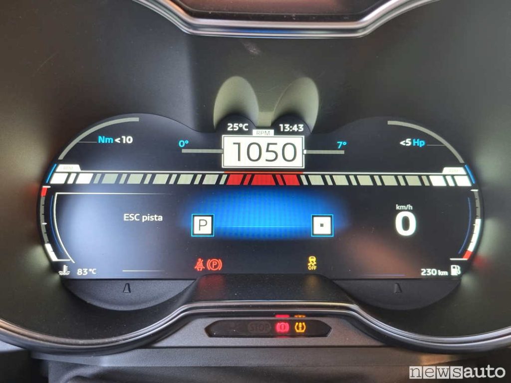 Grafica del cruscotto in modalità Track sulla Alpina A110 GT