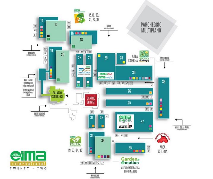 Mappa EIMA 2022 negli spazi di Bologna Fiera