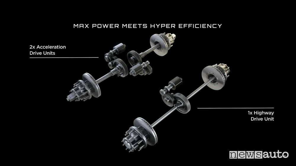 Powertrain camion Tesla Semi con 4 motori elettrici indipendenti