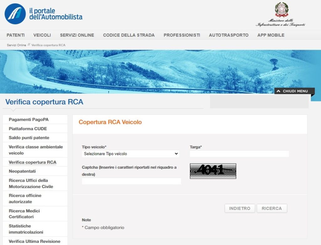 Verifica Copertura Assicurativa RCA sul Portale dell'Automobilista
