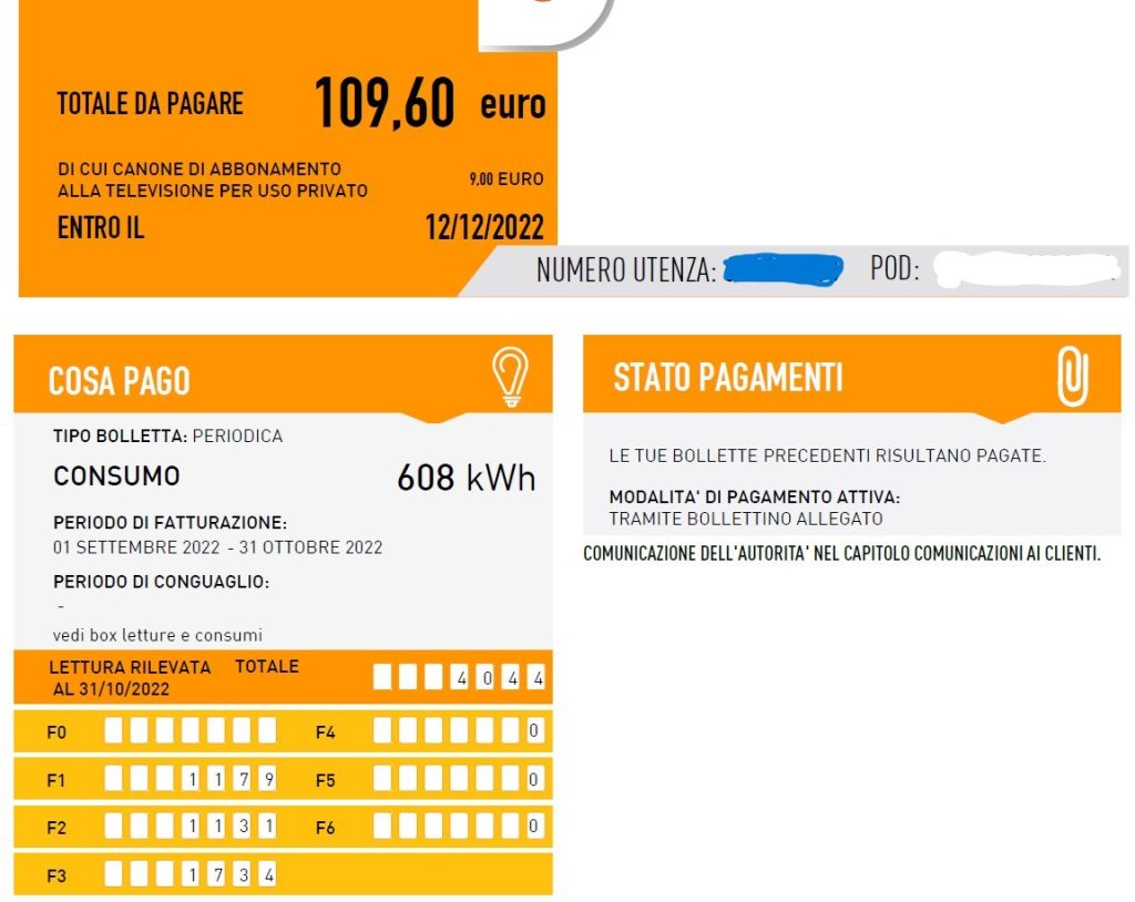 bolletta luce - fattura energia elettrica