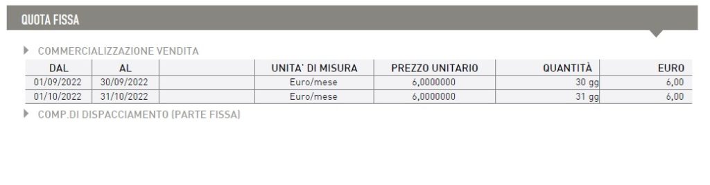 La Quota fissa consiste nella spesa per il trasporto e la gestione del contatore