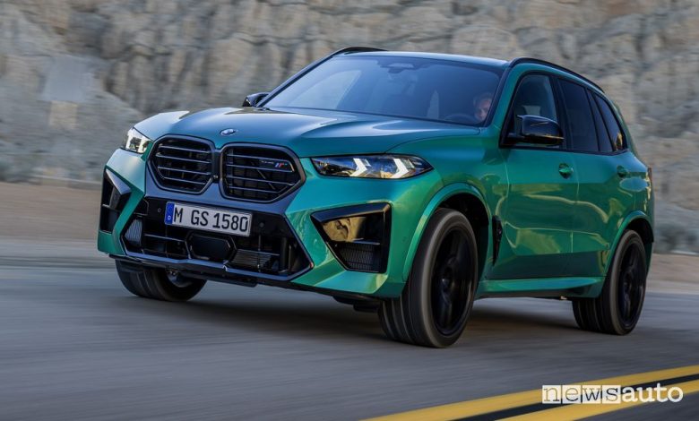 BMW X5 M Competition anteriore 3/4 su strada