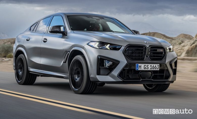 BMW X6 M Competition anteriore 3/4 su strada