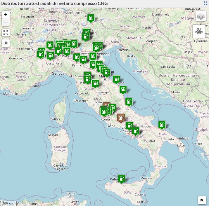 mappa dei distributori di metano in autostrada