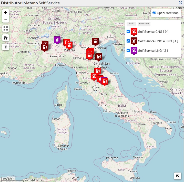 mappa dei distributori di metano self service