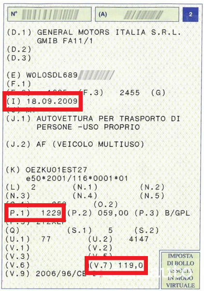 Libretto di Circolazione di un Opel Corsa del 2009