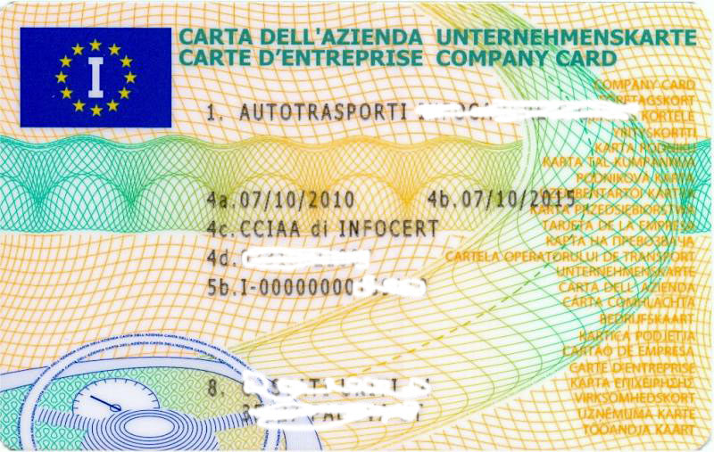Carta dell'azienda per accedere ai dati registrati sui tachigrafi dei veicoli dell'azienda.