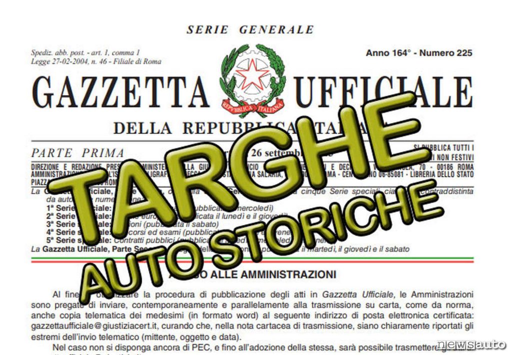 targhe auto storiche, il decreto sulla gazzetta ufficiale