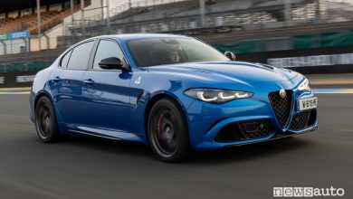 Alfa Romeo Giulia Quadrifoglio anteriore 3/4 in pista