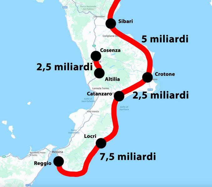 Tracciato della nuova SS106 Taranto-Reggio Calabria, percorso autostradale