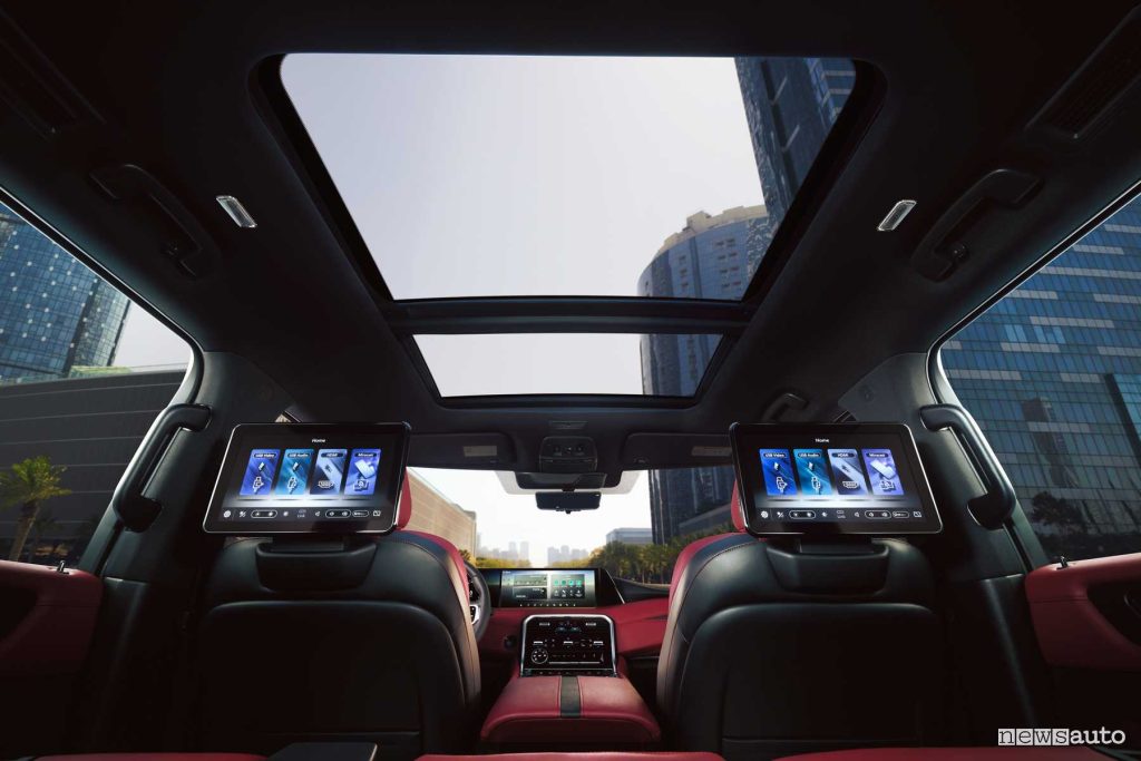 Nuovo Nissan Patrol display sedili posteriori, tetto panoramico