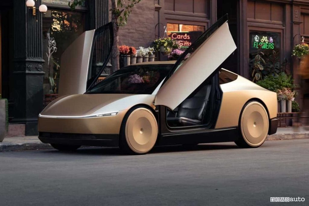 Tesla Cybercab Robotaxi anteriore 3/4