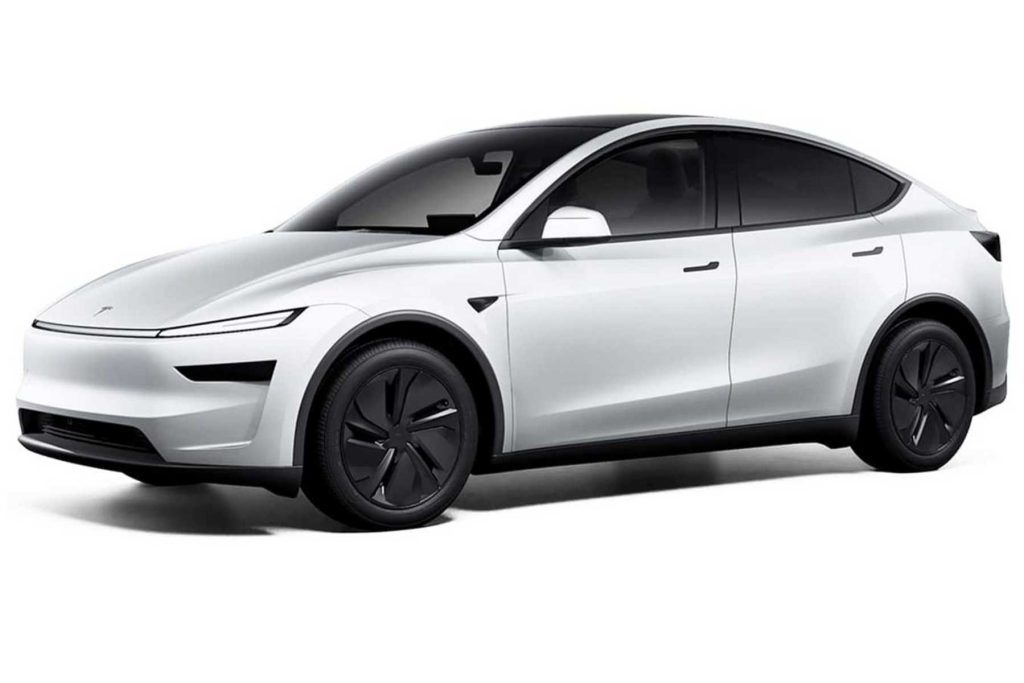 Tesla Model Y 2025 anteriore 3/4 bianca