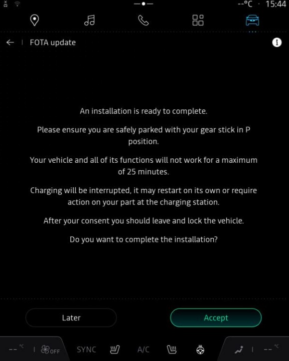 Messaggio aggiornamento FOTA sul sistema OpenR Link