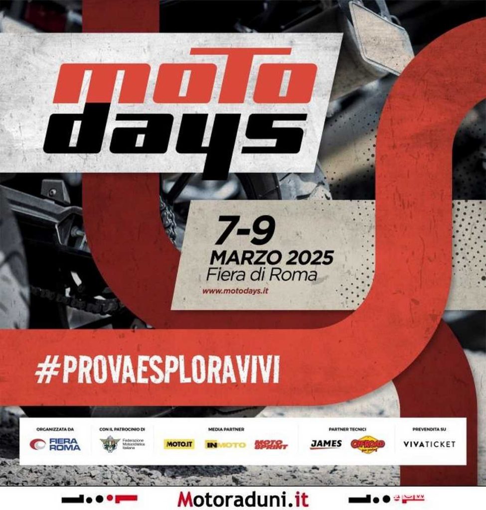 Locandina Roma MotoDays 2025 con un programma molto ricco di eventi 