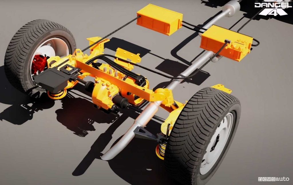 Trazione 4x4 Dangel, con motore elettrico sull’assale posteriore