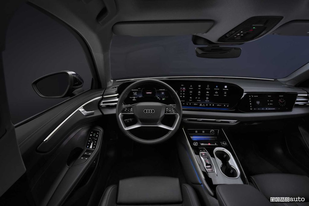Audi A6 berlina volante, plancia abitacolo con Virtual Cockpit da 11,9", display centrale da 14,5" e opzionale da 10,9" per il passeggero