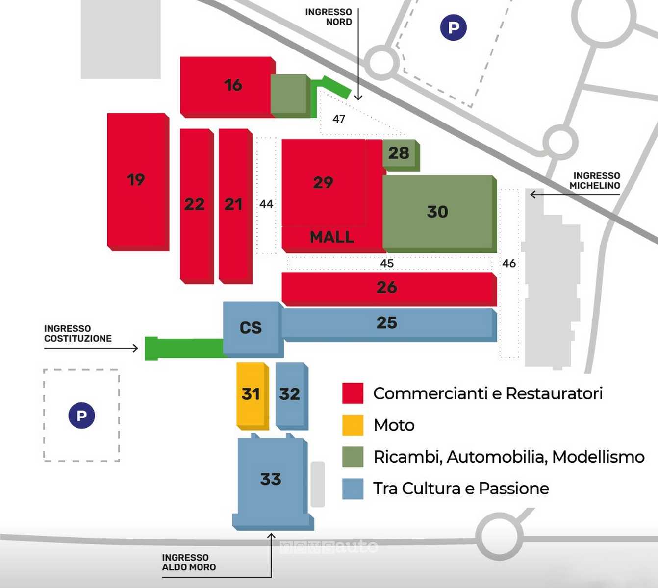 Mappa degli stand di Auto e Moto d'Epoca Bologna 2025
