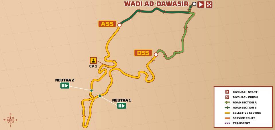 Mappa percorso Stage 8 Dakar 2026 percorso ad anello attorno Wadi Ad-Dawasir