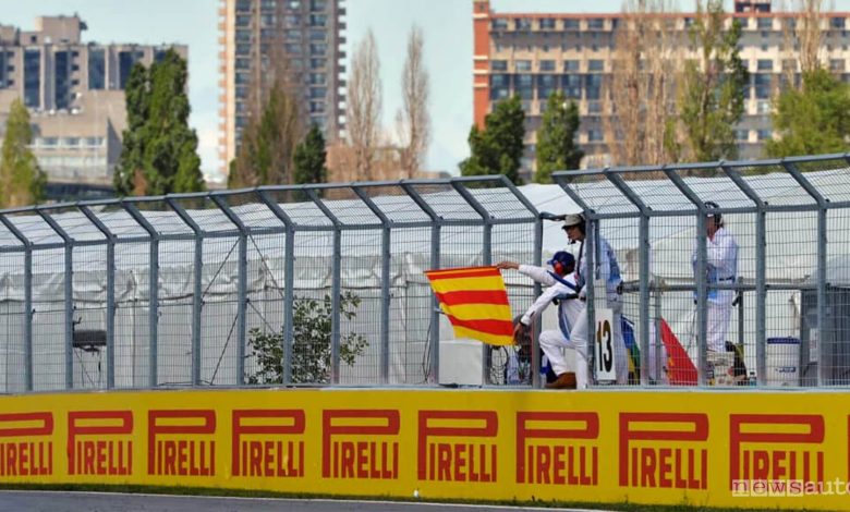 Bandiera a strisce gialla rossa, segnala massima attenzione per scarsa aderenza